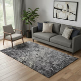 5' X 8' Black Gray And Silver Diamond Washable Area Rug With UV Protection