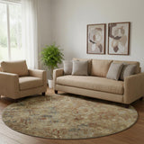 8' Brown Beige And Copper Diamond Washable Round Rug With UV Protection