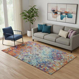 5' X 8' Copper Blue And Red Diamond Washable Area Rug With UV Protection