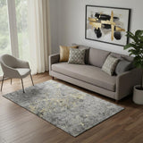 5' X 8' Gray Gold And Silver Diamond Washable Area Rug With UV Protection