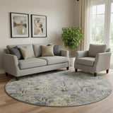 8' Gray Gold And Silver Diamond Washable Round Rug With UV Protection
