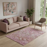 5' X 8' Pink Taupe And Ivory Diamond Washable Area Rug With UV Protection