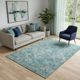 5' X 8' Sage Gray And Ivory Diamond Washable Area Rug With UV Protection