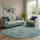 8' Sage Gray And Ivory Diamond Washable Round Rug With UV Protection