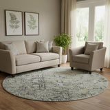 8' Silver Gray And Ivory Diamond Washable Round Rug With UV Protection