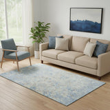 5' X 8' Sky Blue Gray And Ivory Diamond Washable Area Rug With UV Protection