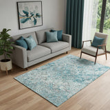 5' X 8' Teal Gray And Ivory Diamond Washable Area Rug With UV Protection