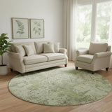 8' Artichoke Green Gray And Taupe Abstract Washable Round Rug With UV Protection