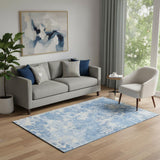 5' X 8' Blue And Ivory Abstract Washable Area Rug With UV Protection