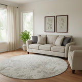 8' Ivory And Gray Abstract Washable Round Rug With UV Protection