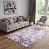 5' X 8' Lavender And Ivory Abstract Washable Area Rug With UV Protection