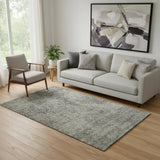 5' X 8' Taupe Gray And Khaki Abstract Washable Area Rug With UV Protection