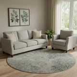 8' Taupe Gray And Khaki Abstract Washable Round Rug With UV Protection