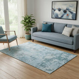 5' X 8' Teal Ivory And Gray Abstract Washable Area Rug With UV Protection