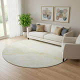 8' Gold And Ivory Geometric Washable Round Rug With UV Protection