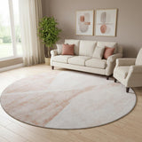 8' Salmon And Ivory Geometric Washable Round Rug With UV Protection