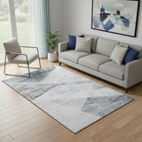 5' X 8' Sky Blue Gray And Silver Geometric Washable Area Rug With UV Protection