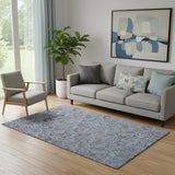 5' X 8' Blue And Gray Floral Washable Area Rug With UV Protection