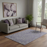 5' X 8' Eggplant And Gray Floral Washable Area Rug With UV Protection