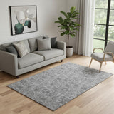 5' X 8' Gray And Charcoal Floral Washable Area Rug With UV Protection