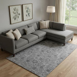 8' X 10' Gray And Charcoal Floral Washable Area Rug With UV Protection