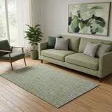 5' X 8' Olive Green And Gray Floral Washable Area Rug With UV Protection