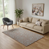 5' X 8' Terra Cotta And Gray Floral Washable Area Rug With UV Protection
