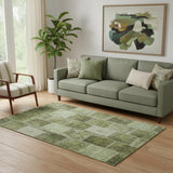 5' X 8' Olive Green And Gray Patchwork Washable Area Rug With UV Protection