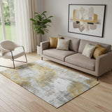 5' X 8' Gold Ivory And Gray Abstract Washable Area Rug With UV Protection