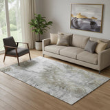 5' X 8' Taupe Ivory And Gray Abstract Washable Area Rug With UV Protection