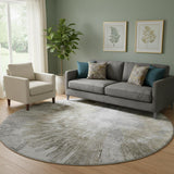 8' Taupe Ivory And Gray Abstract Washable Round Rug With UV Protection