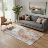 5' X 8' Terra Cotta Ivory And Gray Abstract Washable Area Rug With UV Protection