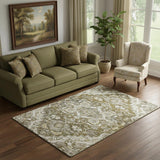 5' X 8' Brown Ivory And Taupe Floral Medallion Washable Area Rug With UV Protection