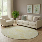 8' Gold And Ivory Moroccan Washable Round Rug With UV Protection