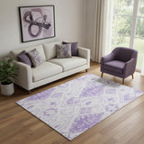 5' X 8' Purple And Ivory Moroccan Washable Area Rug With UV Protection