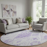 8' Purple And Ivory Moroccan Washable Round Rug With UV Protection