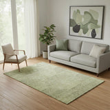 5' X 8' Artichoke Green Gray And Silver Geometric Washable Area Rug With UV Protection