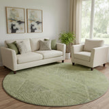 8' Artichoke Green Gray And Silver Geometric Washable Round Rug With UV Protection