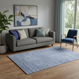 5' X 8' Blue And Gray Geometric Washable Area Rug With UV Protection