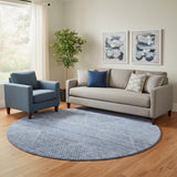 8' Blue And Gray Geometric Washable Round Rug With UV Protection
