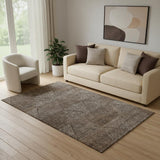 5' X 8' Brown And Taupe Geometric Washable Area Rug With UV Protection