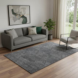 5' X 8' Charcoal And Silver Geometric Washable Area Rug With UV Protection
