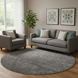 8' Charcoal And Silver Geometric Washable Round Rug With UV Protection