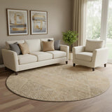 8' Copper And Brown Geometric Washable Round Rug With UV Protection