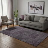 5' X 8' Eggplant And Gray Geometric Washable Area Rug With UV Protection