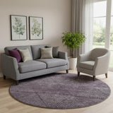 8' Eggplant And Gray Geometric Washable Round Rug With UV Protection