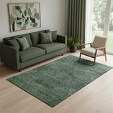 5' X 8' Fern Green And Emerald Geometric Washable Area Rug With UV Protection