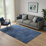 5' X 8' Navy Blue And Ivory Geometric Washable Area Rug With UV Protection