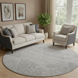 8' Taupe And Ivory Geometric Washable Round Rug With UV Protection