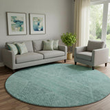 8' Teal And Gray Geometric Washable Round Rug With UV Protection